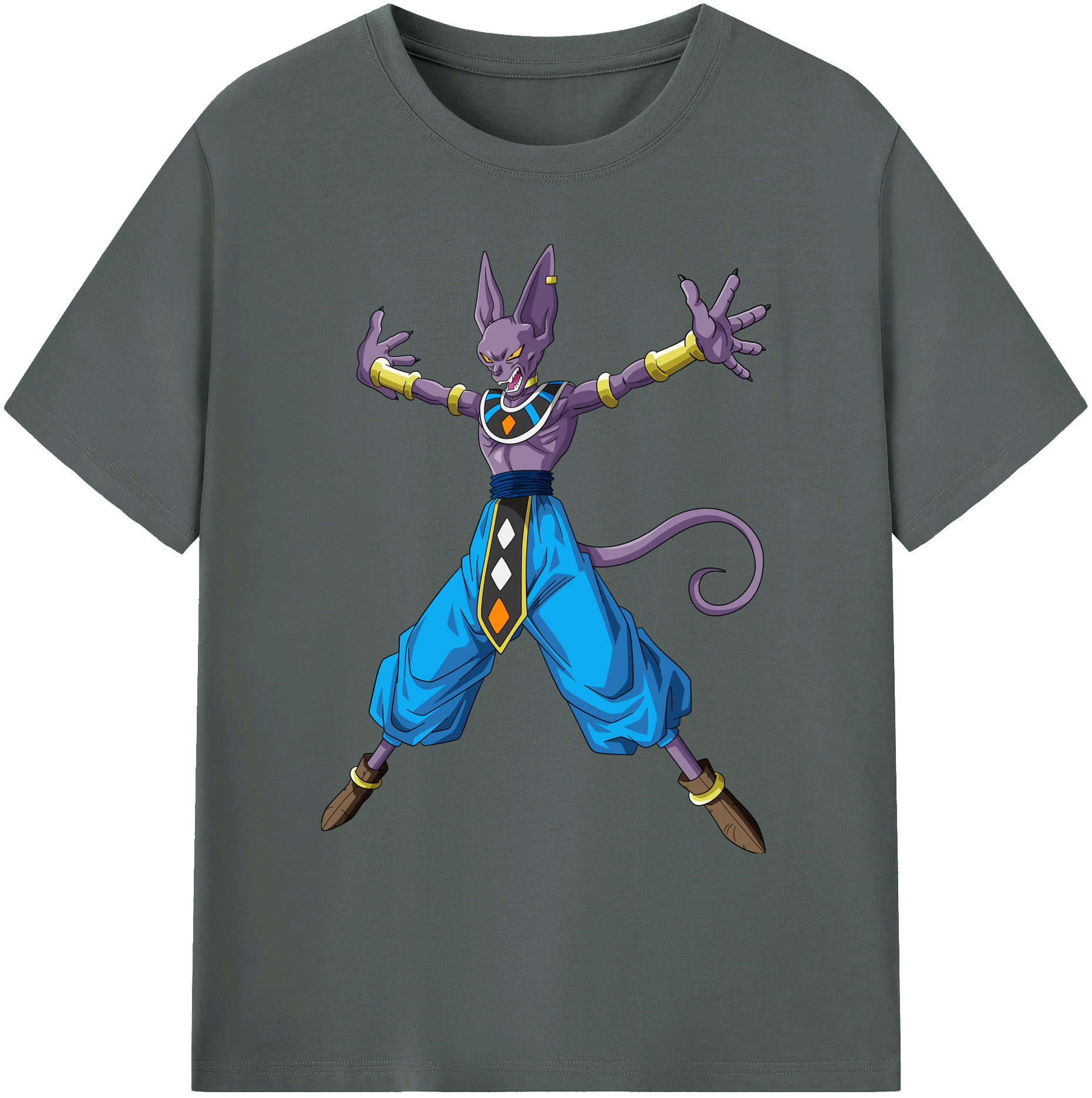 （画像用） ドラゴンボール ビルス 破壊神ビルス DRAGON BALL Beerus Birusu 綿100％ メンズ半袖Tシャツ｜肌触りやわらか＆通気性